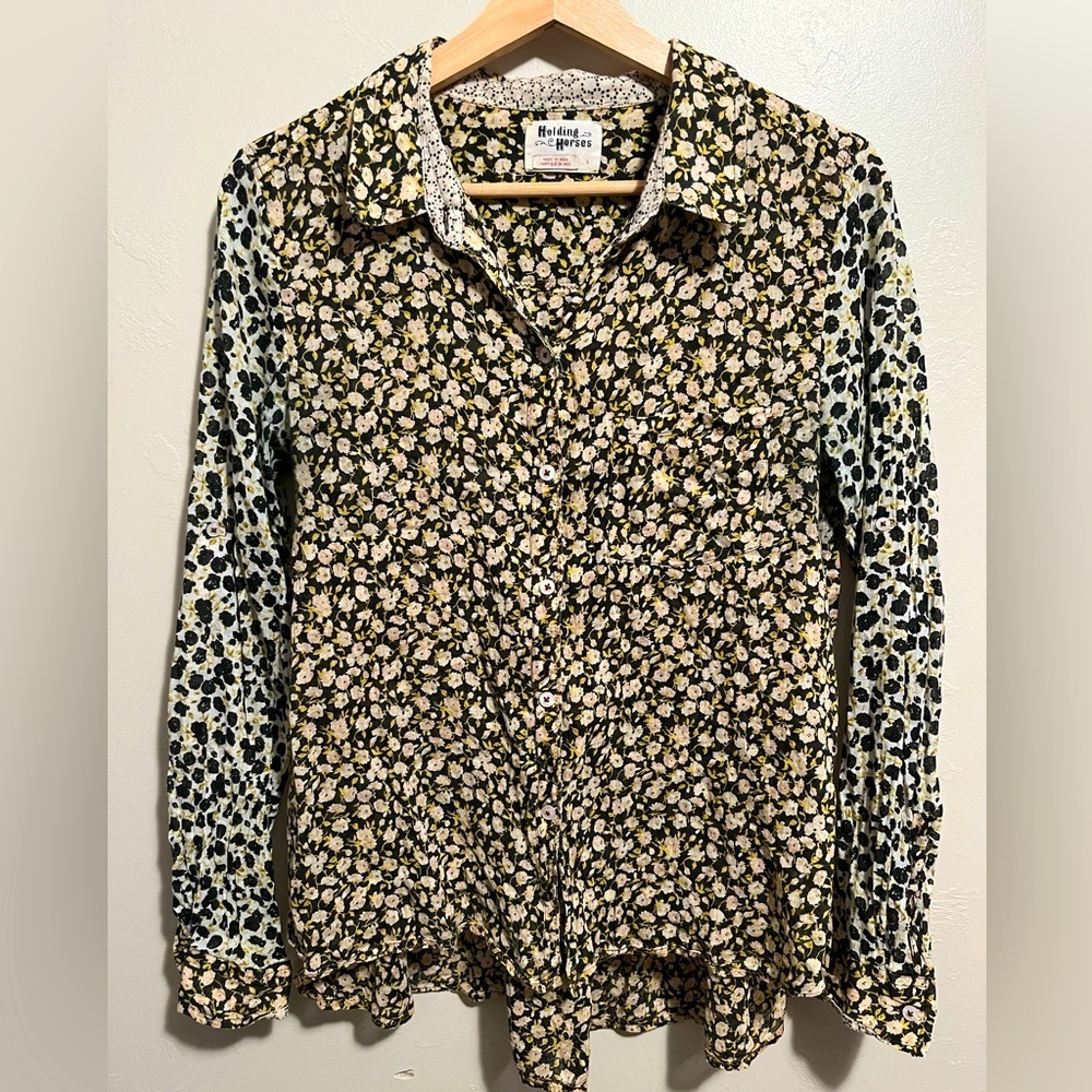 Anthropologie Holding Horses Contrasting Floral Patterned Button Down Blouse 6